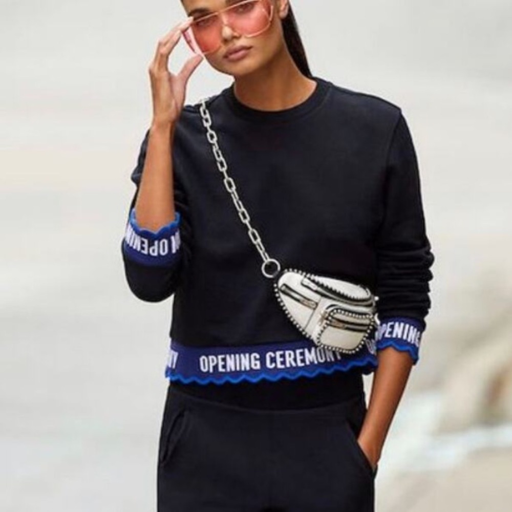 Opening Ceremony Scalloped Hem Cropped Logo Sweatshirt S